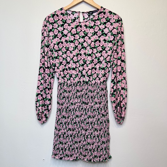 Zara NWT Blogger Fave Valentines Day Rose Print Floral Pattern Ruched Mini Dress - Picture 3 of 15
